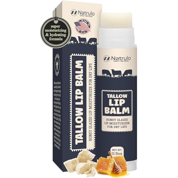 Natrulo BEEF TALLOW LIP BALM  NATURAL TALLOW BEESWAX CHAPSTICK  HYDRATING MOISTURIZER GRASS FED BISON TALLOW BALM LIP CARE  SOOTHES CHAPPED, DRY LIPS, SENSITIVE SKIN  LONG LASTING & VITAMIN RICH USA-MADE - Image 1